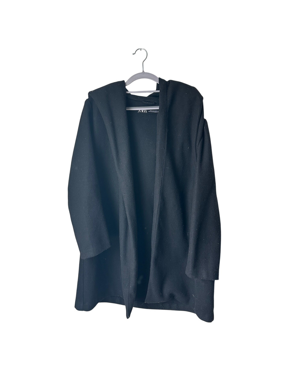 Zara Black Long Hooded Cardigan Jacket - Medium